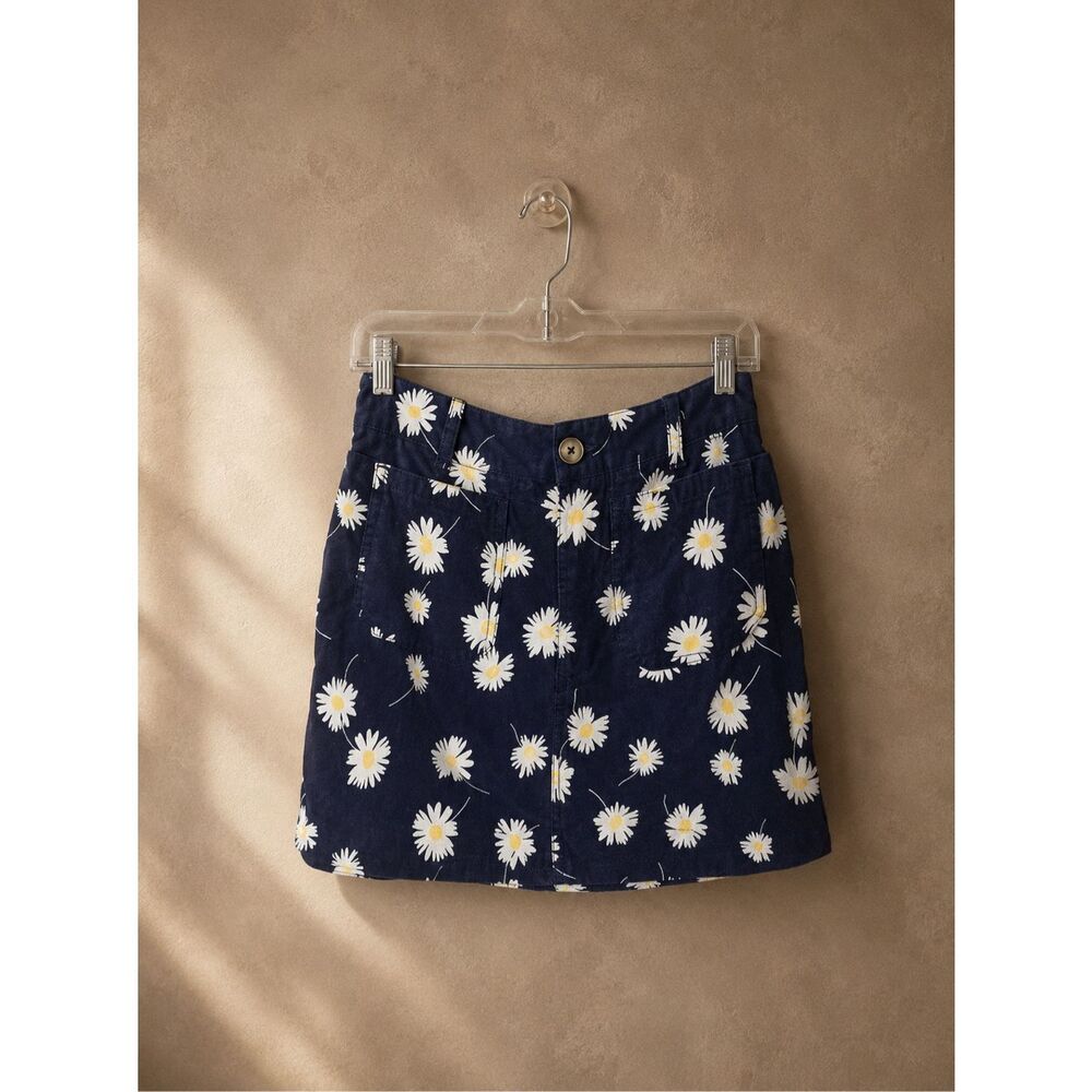 Maeve Sz M Colette Daisy Print Mini Skirt Navy Floral Linen Blend